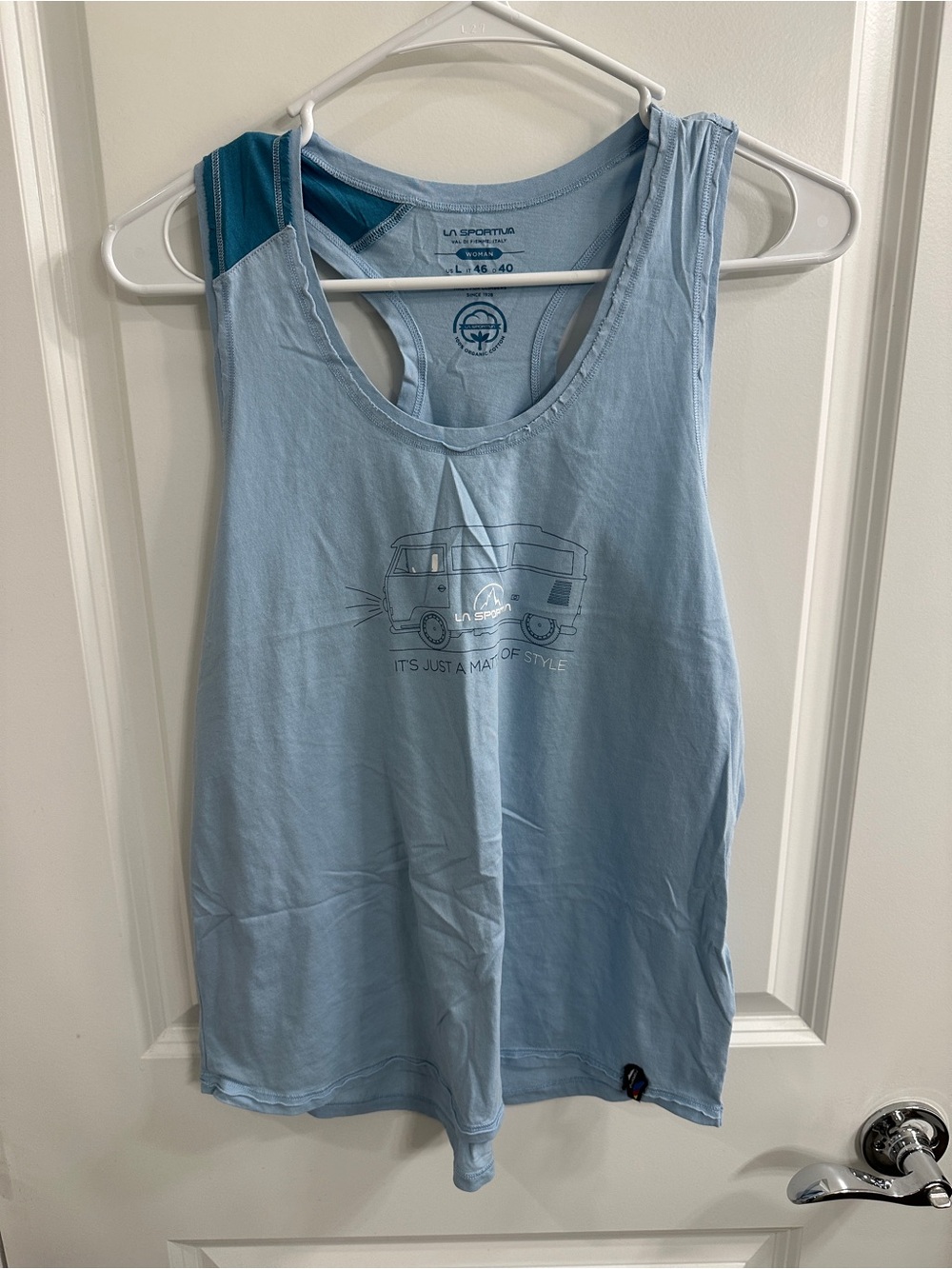 La Sportiva Women's Light Blue Racerback Tank Top with Graphic Van - Large